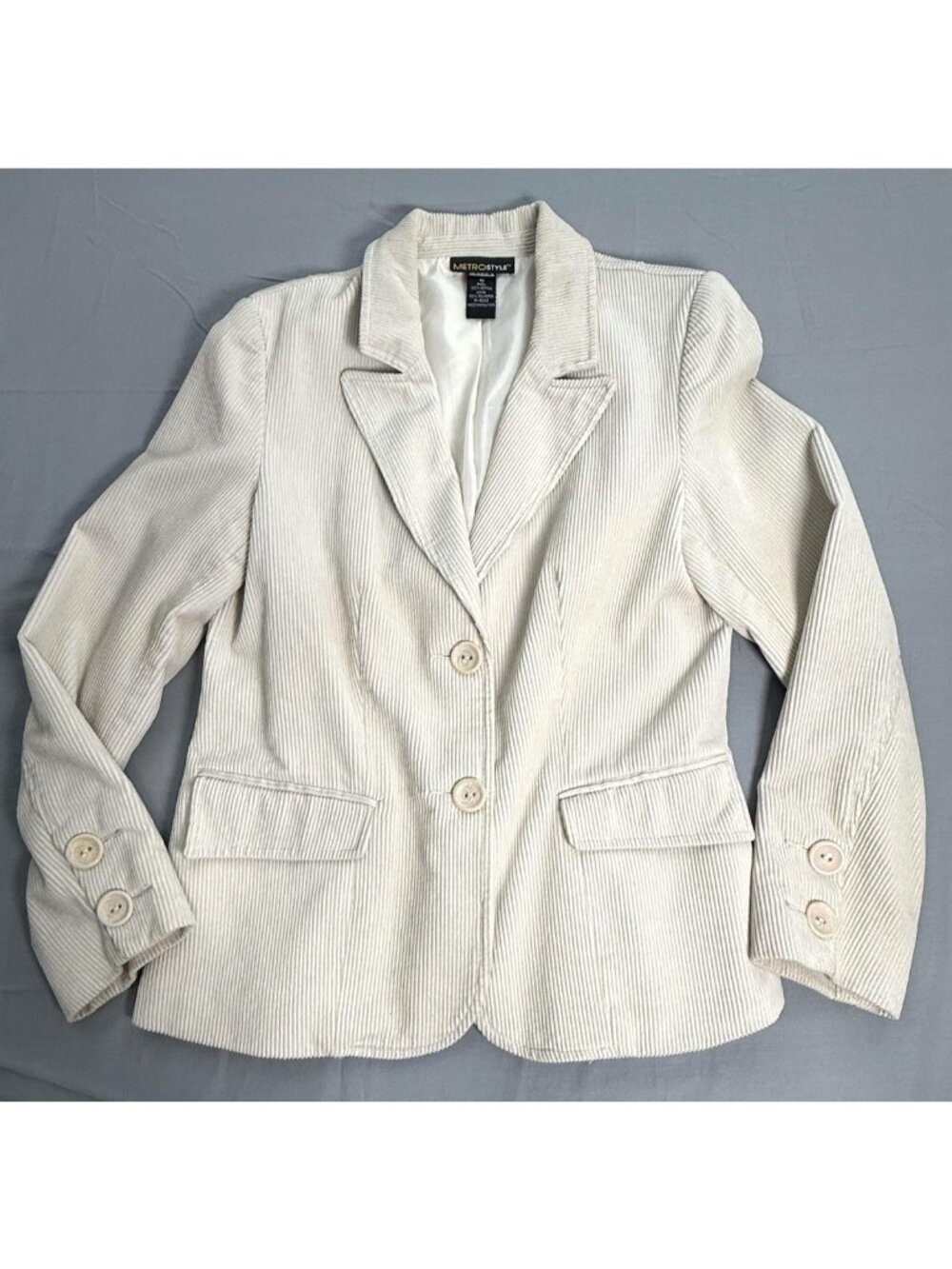 VTG Metrostyle Corduroy Blazer Y2K Womens 10 Cream Button Front Lined Jacket 90s